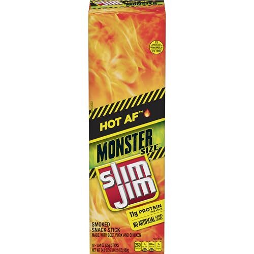 Slim Jim Monster Hot AF Flavor Smoked Meat Snack Sticks 18 Pack 1.94 Ounce