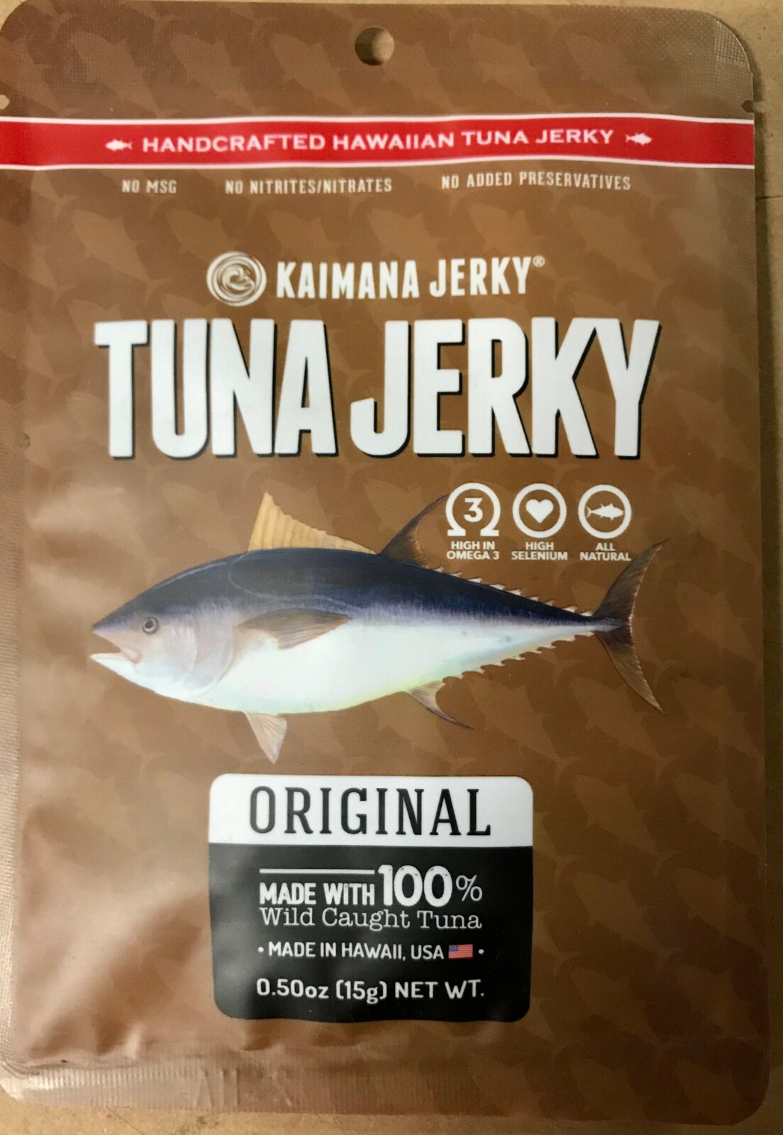 3 pack Kaimana Jerky Ahi Tuna 0.5 oz. Original. All Natural. Free Shipping