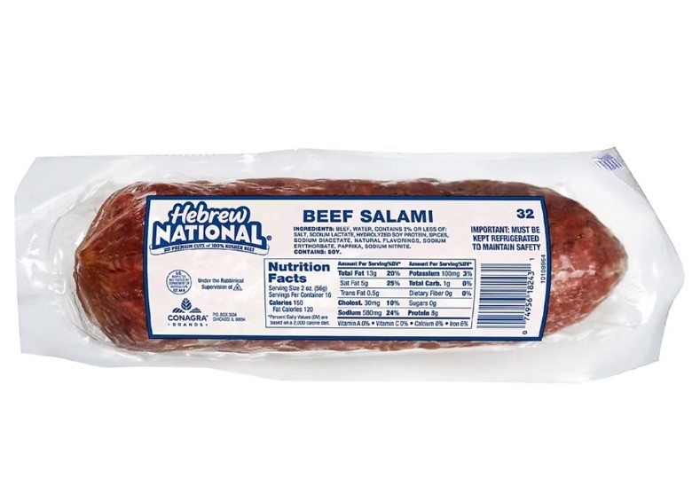 Hebrew National Salami, Beef Salami 2-PACK 2 Lbs Each Total Weight 64 oz (4 Lbs)