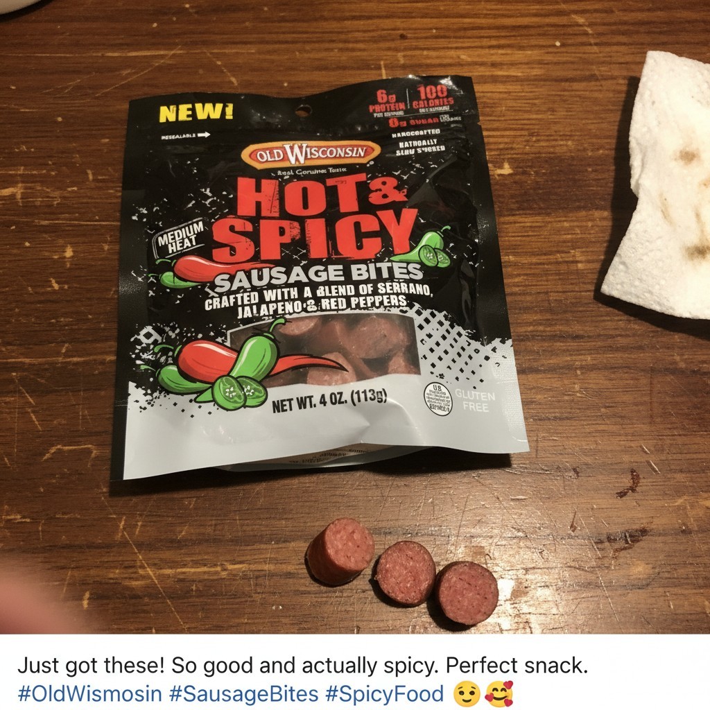 Hot & Spicy Sausage Snack Bites, 4 Ounce, Single Resealable Pack
