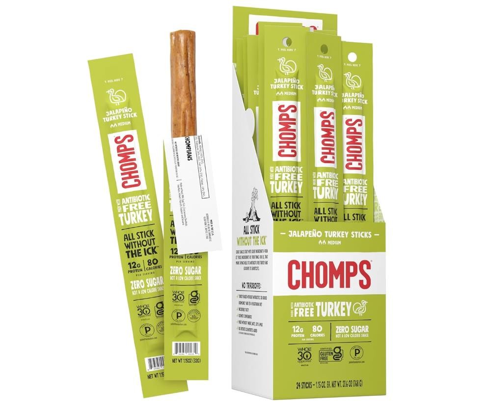 Chomps Jalapeno Turkey Jerky Meat Snack Sticks 24-Pack – Keto, Paleo, Low Carb