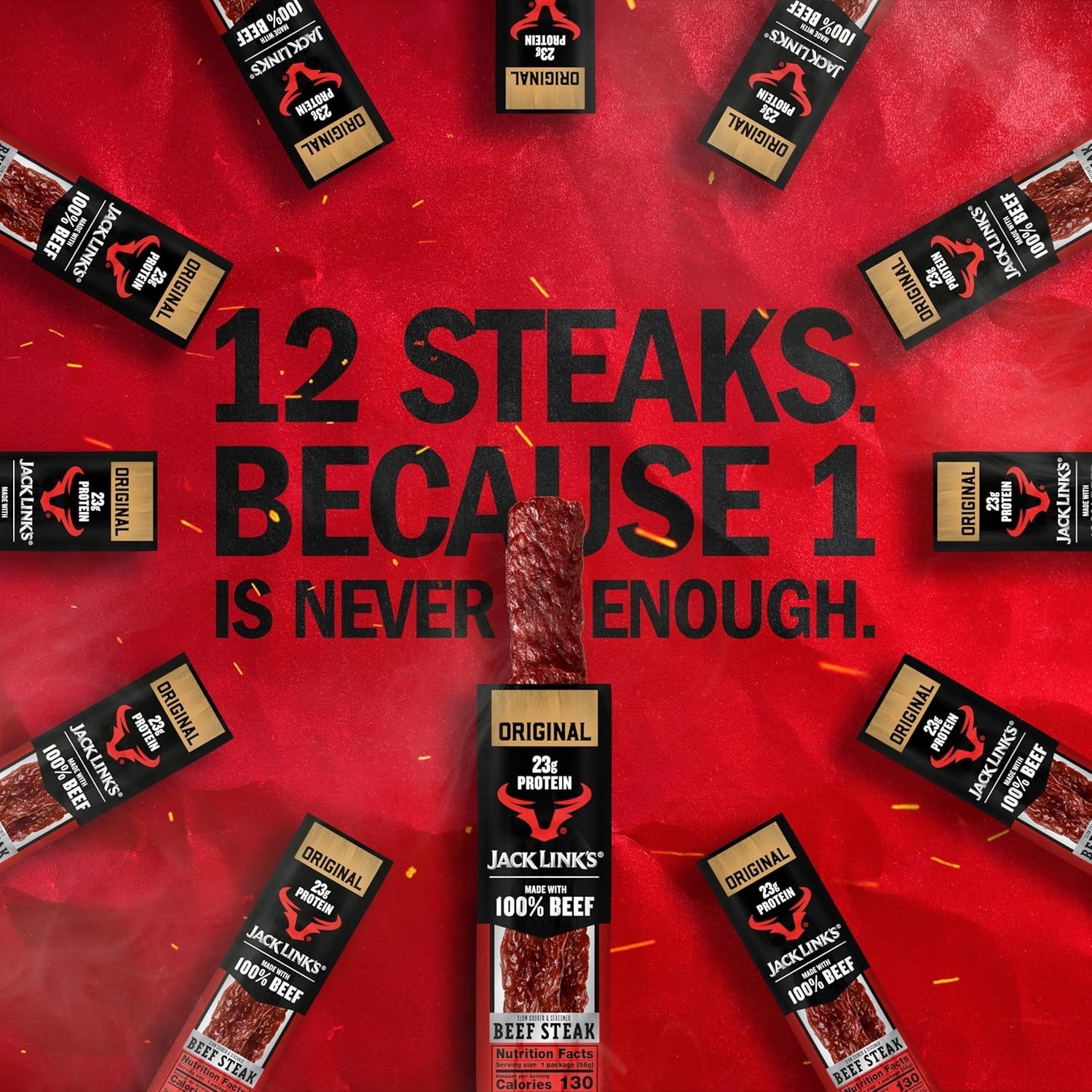 12 Count Beef Steaks – 23g Protein Meat Snacks, No Refrigeration