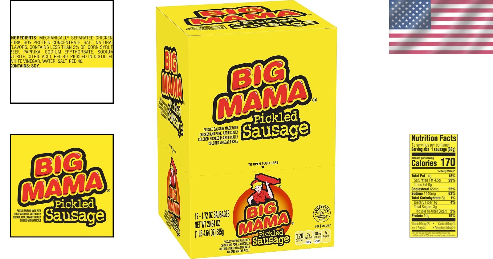 Big Mama’s Signature Pickled Sausages, 2.4 Oz (12 Pack) – Delicious & Keto