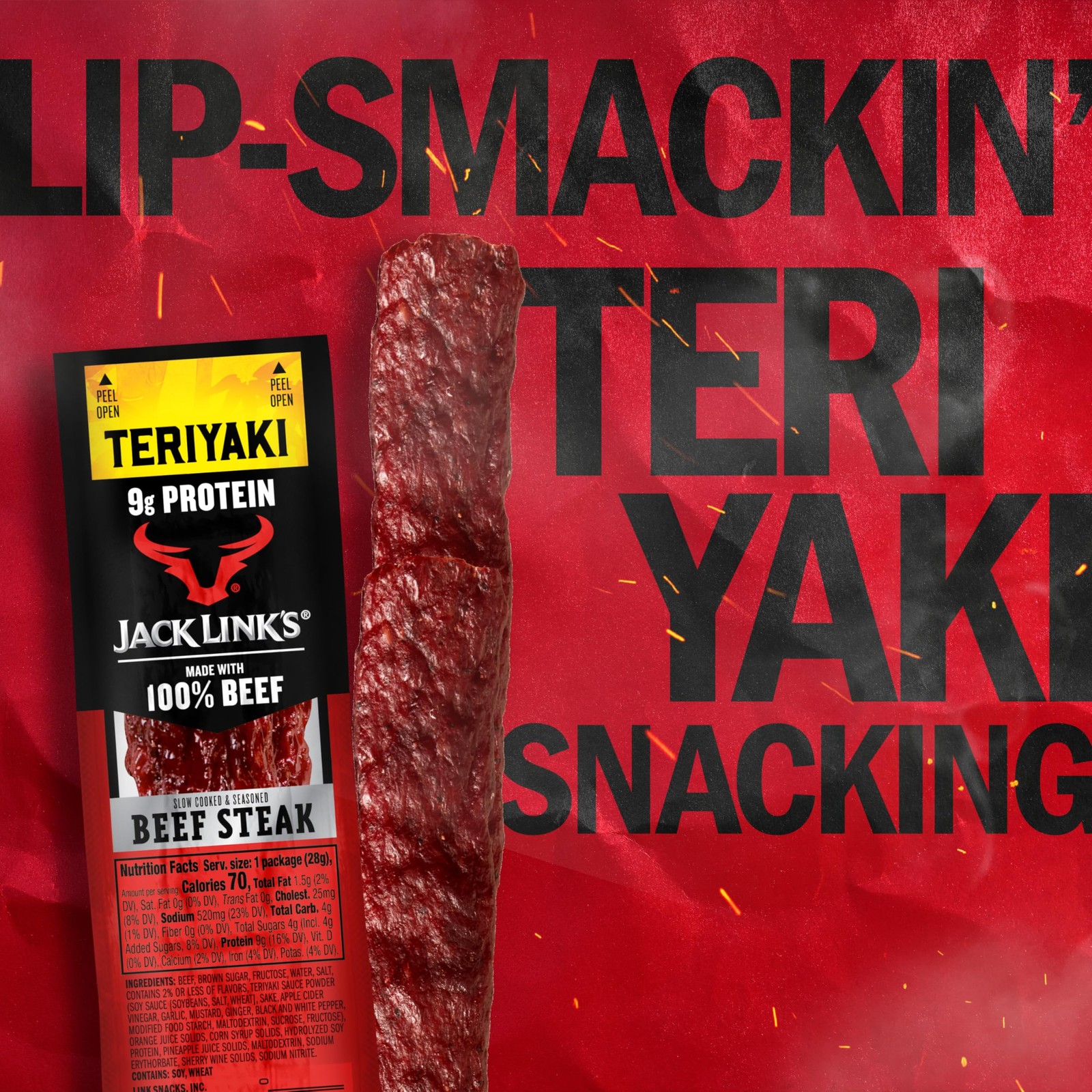 Jack Link’s Teriyaki Beef Jerky Steaks Ready to Eat Real Meat Protein Snacks…