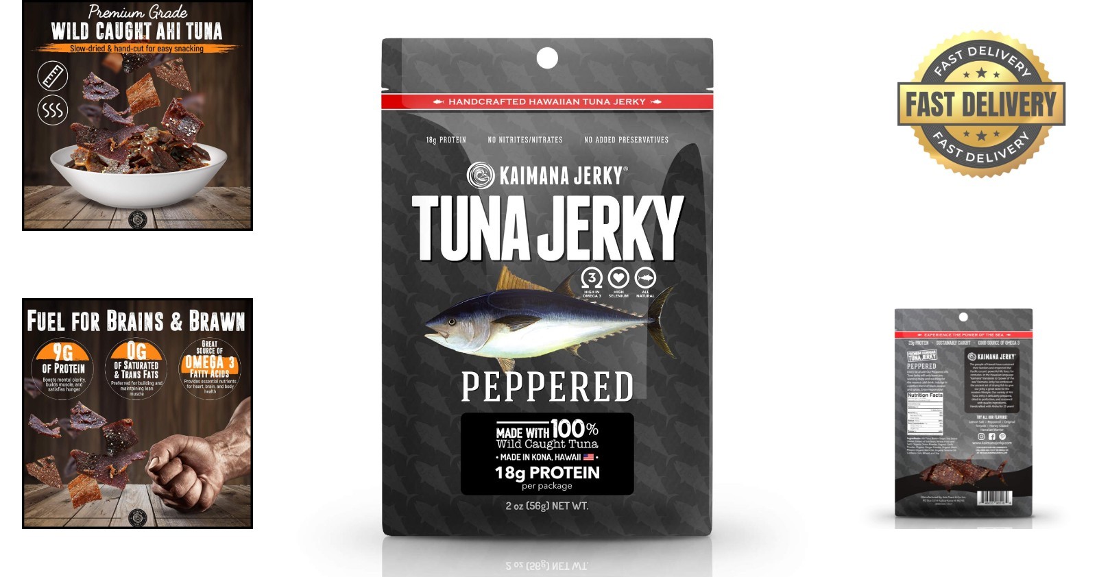 Kaimana Ahi Tuna Jerky – Peppered Flavor, 2oz, High Protein & Omega-3 Rich