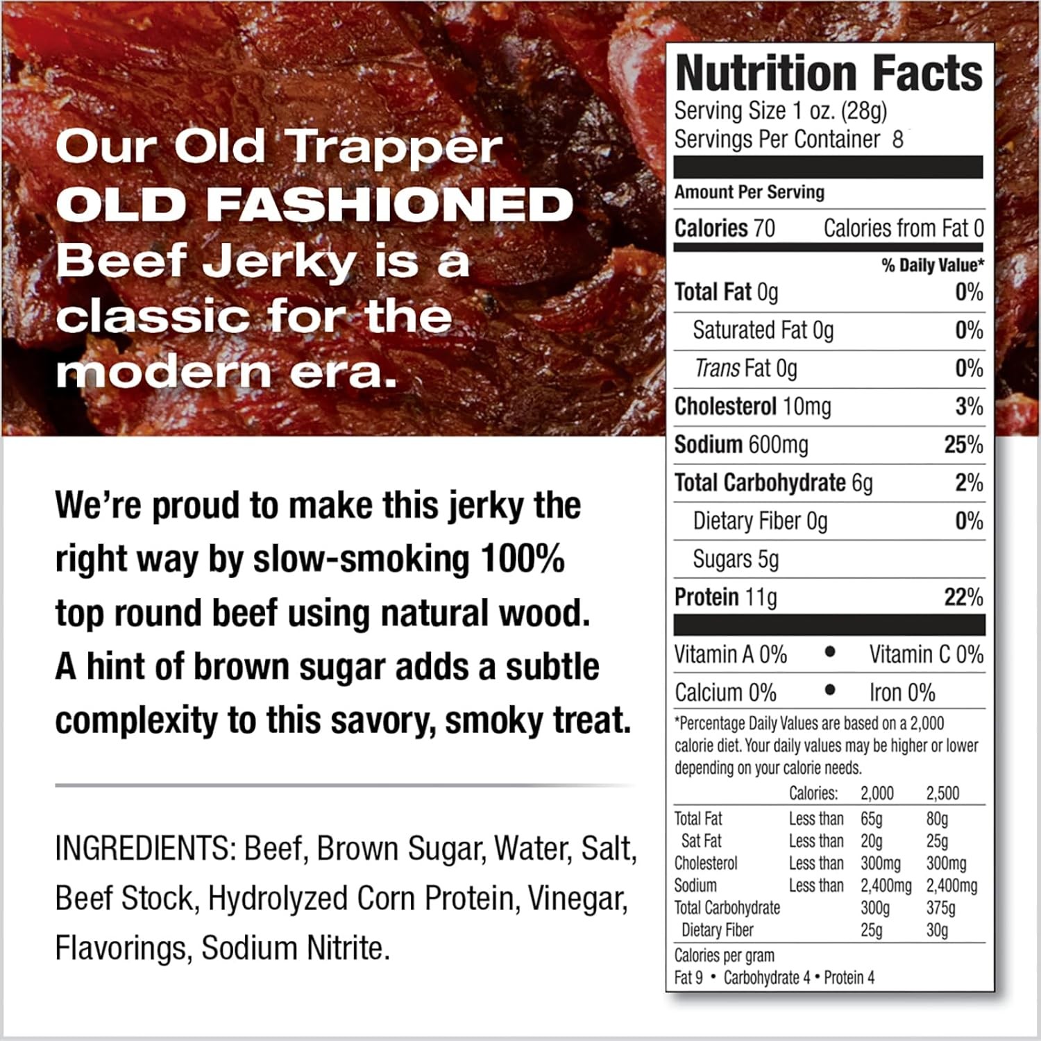 Old Trapper Beef Jerky, Old-Fashioned 8 Ounce Bag, Tender Meat Snacks for Lunche
