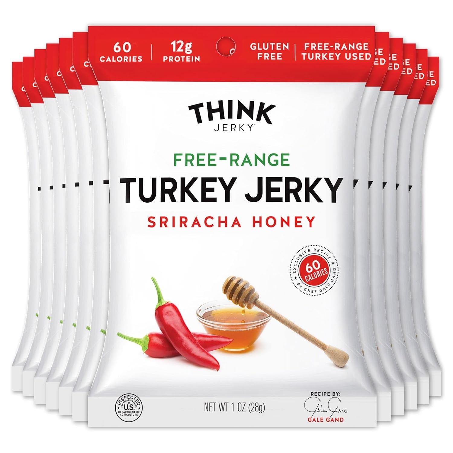 Think Jerky Sriracha Honey Turkey Jerky, High Protein Free-Range Turkey, Gluten