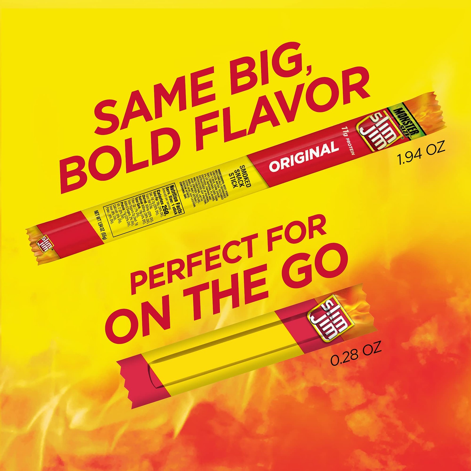 Slim Jim Smoked Meat Sticks, Original Flavor, 6g Protein Per Serving, Snack S…