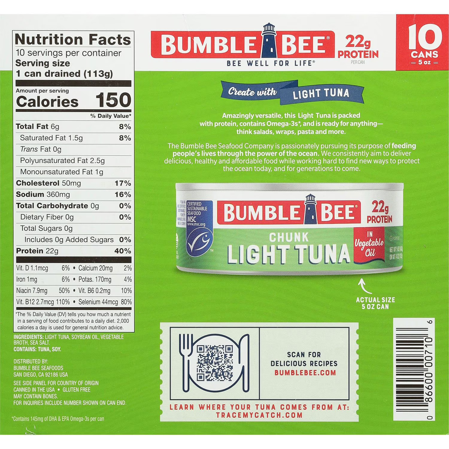 Bumble Bee Chunk Light Tuna in Oil, 5 Ounce (Pack of 10)