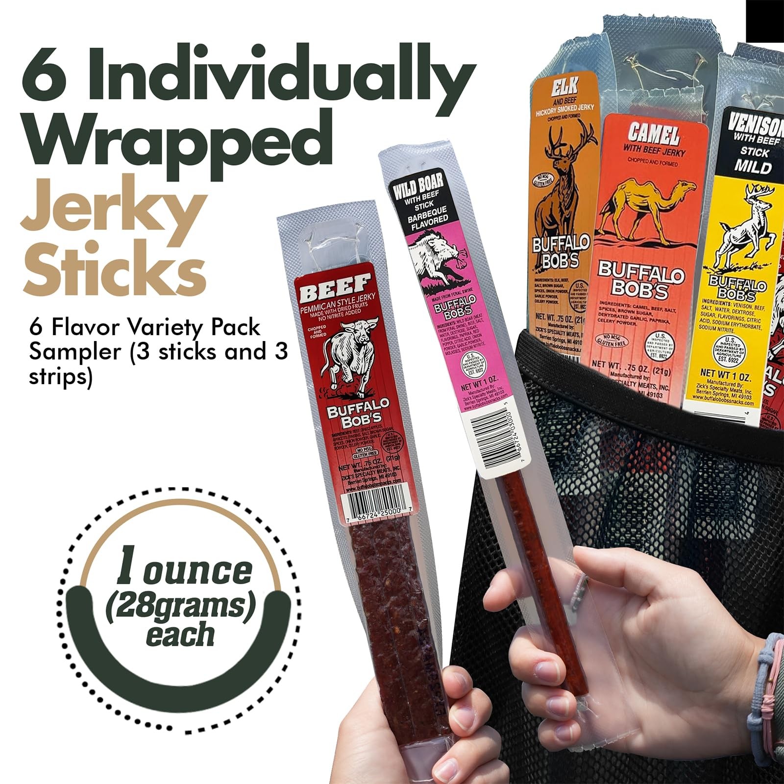 Buffalo Bobs Wild Game Meat Snacks 6~Pack Exotic Jerky Gift Set