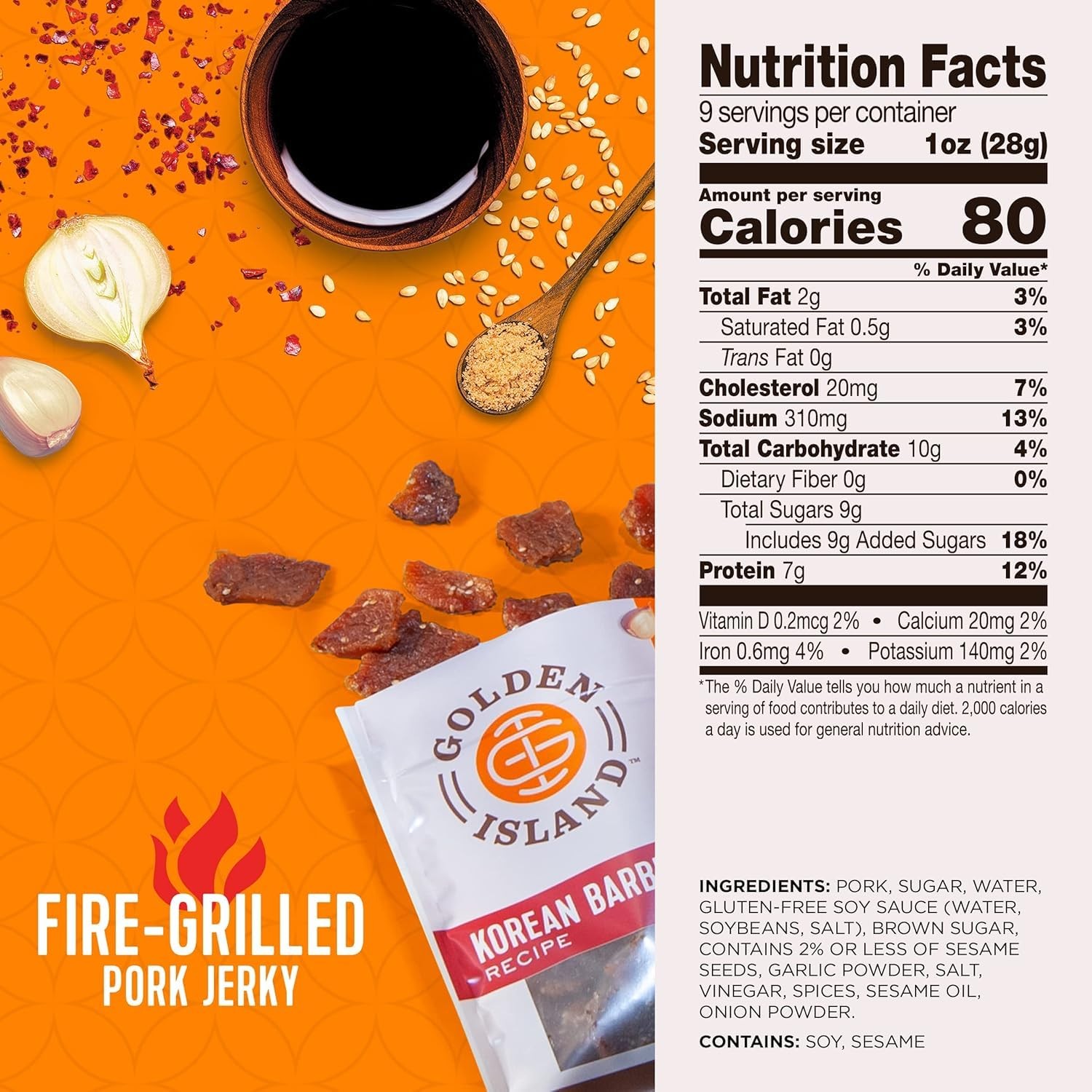 Golden Island Pork Jerky 9Oz Pack Of 2 Korean Bbq Protein Snack Gluten Free