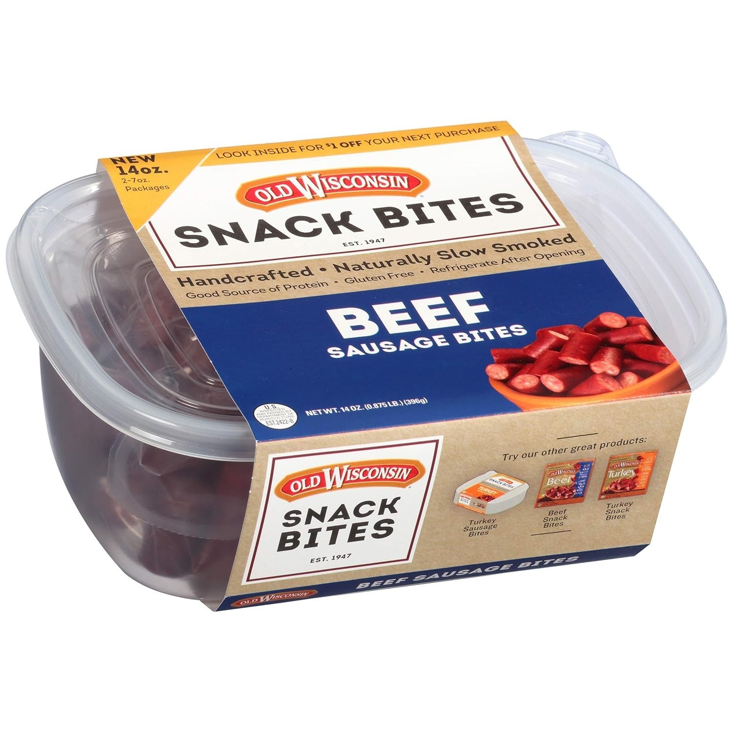 Convenient Gluten Free Beef Snack Bites – Ready to Eat 14 oz Resealable Tub