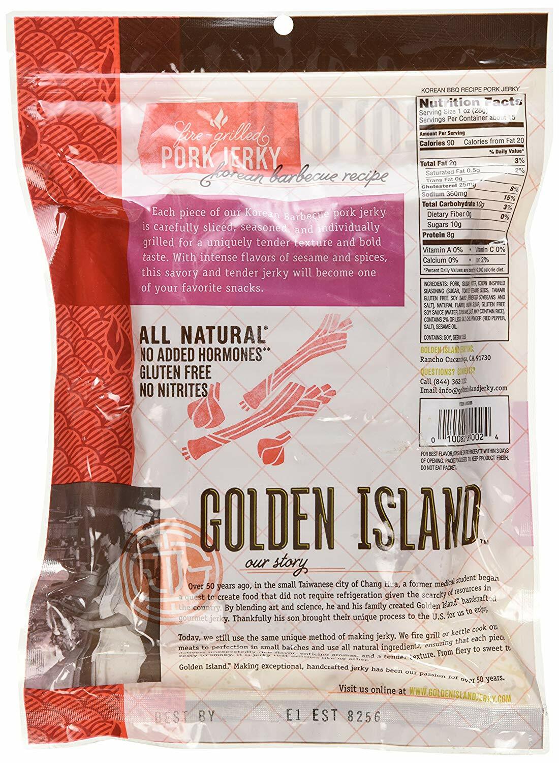 4 Packs Golden Island Korean BBQ Pork Jerky 14.5 oz Each Pack