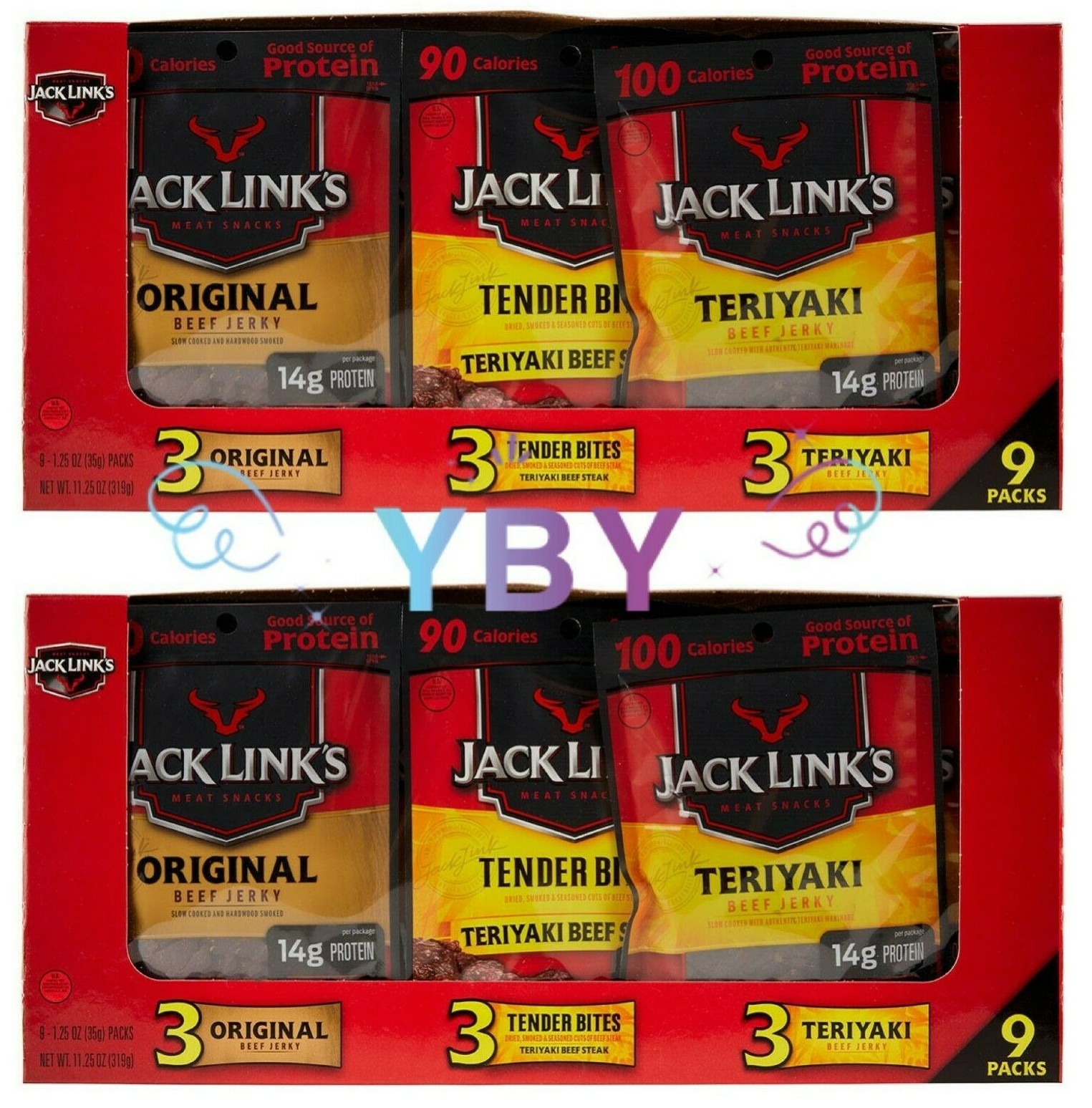 2 x Jack Links Variety 9 pack Teriyaki Original Tender Bites Beef Jerky = 18 ct