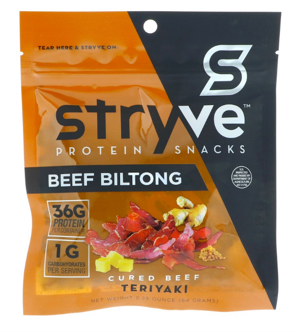 Keto snacks: Stryve Protein Beef Biltong Teriyaki 2.25 oz 2 ct (1 carb)