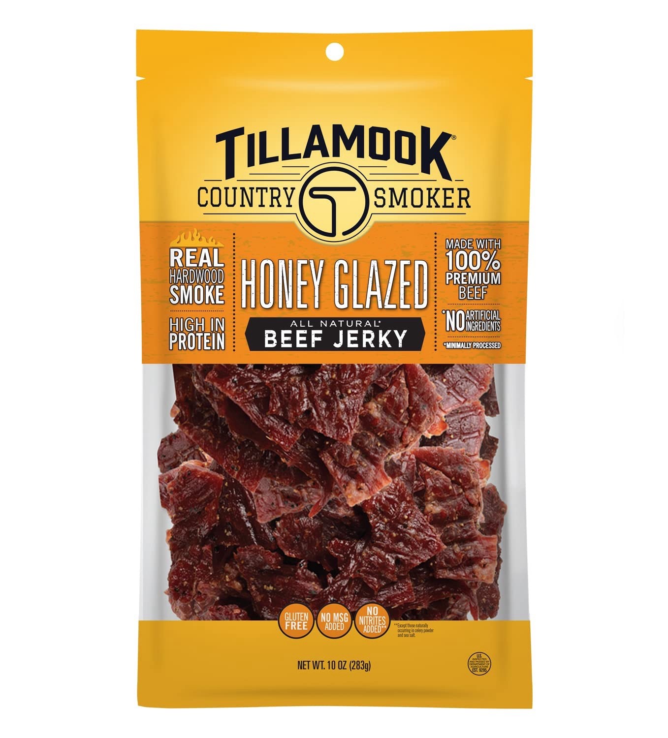 Tillamook Country 🥩 Smoked 🔥 Beef Jerky, Honey Glazed, 10 Ounce