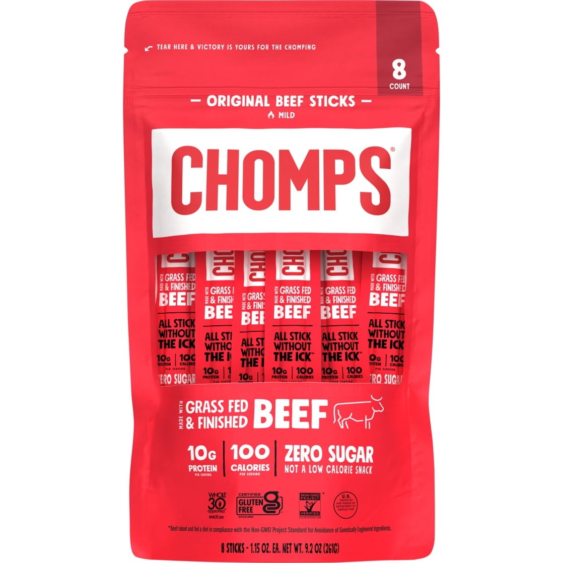 Grass-Fed & Finished Original Beef Jerky Meat Snack 10g of Protein 8 Count