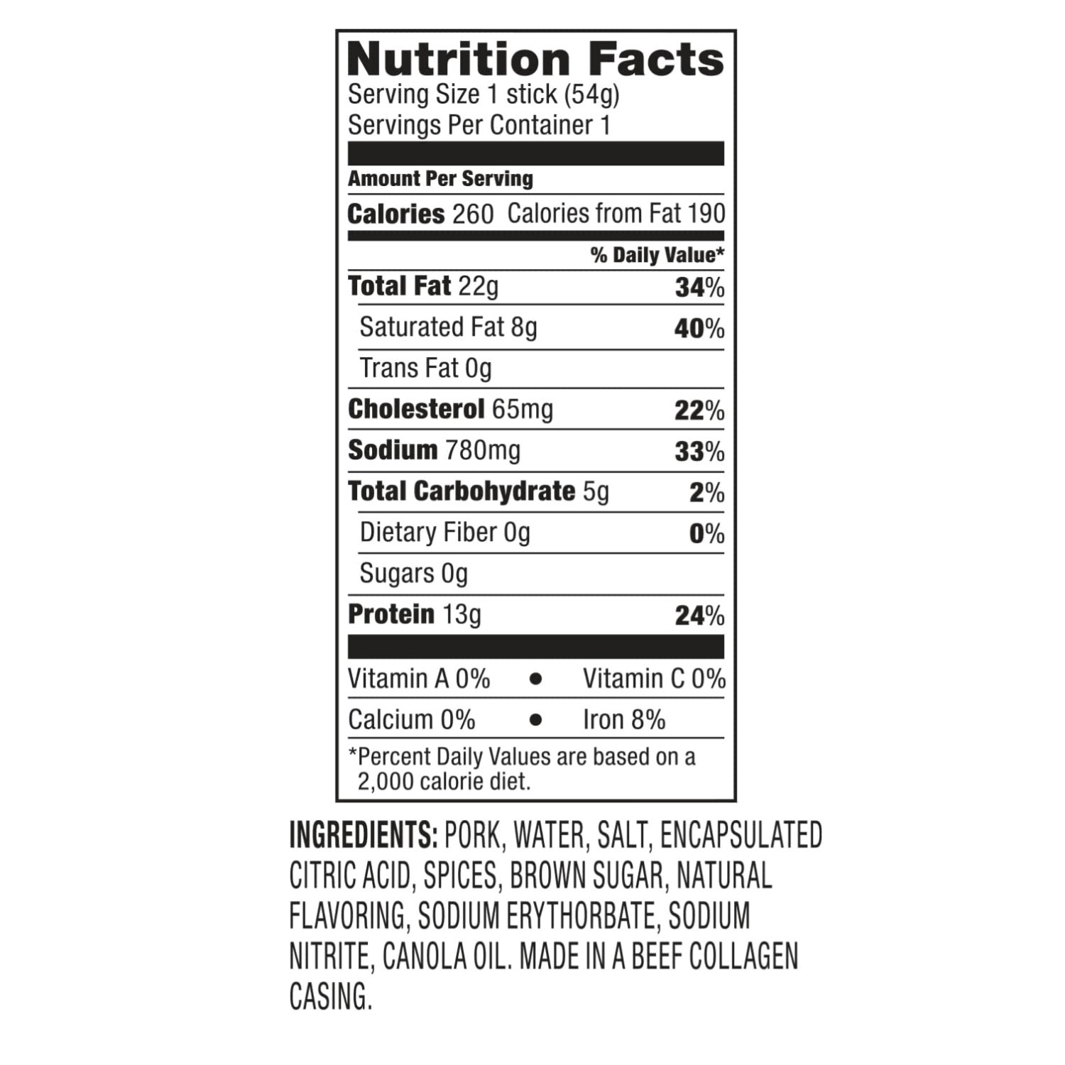 XL Double Smoked Sausages, 1.9oz x 20 Pack-