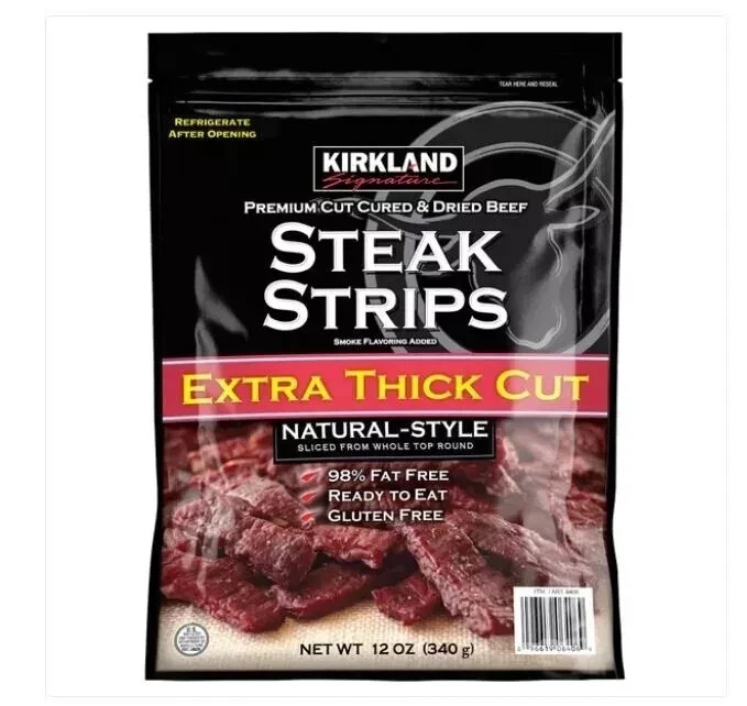 Kirkland Premium Cut Steak Strips Beef Jerky Extra-Thick Gluten-Free 12 oz 3 PK