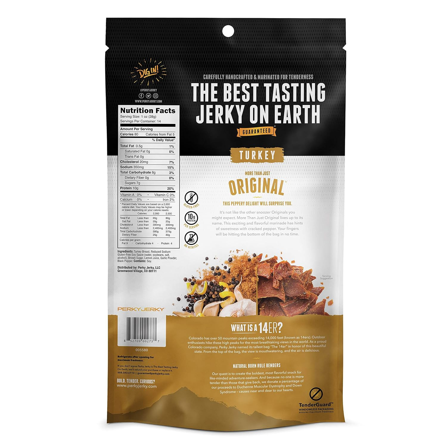 Perky Jerky Original Turkey Jerky, 14oz – Low Sodium – 10g Protein per Serving –