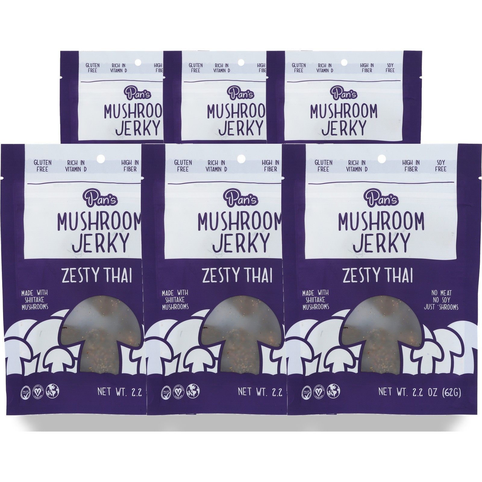 Pan’S Zesty Thai Mushroom Jerky 2.2 Oz 6 Pack