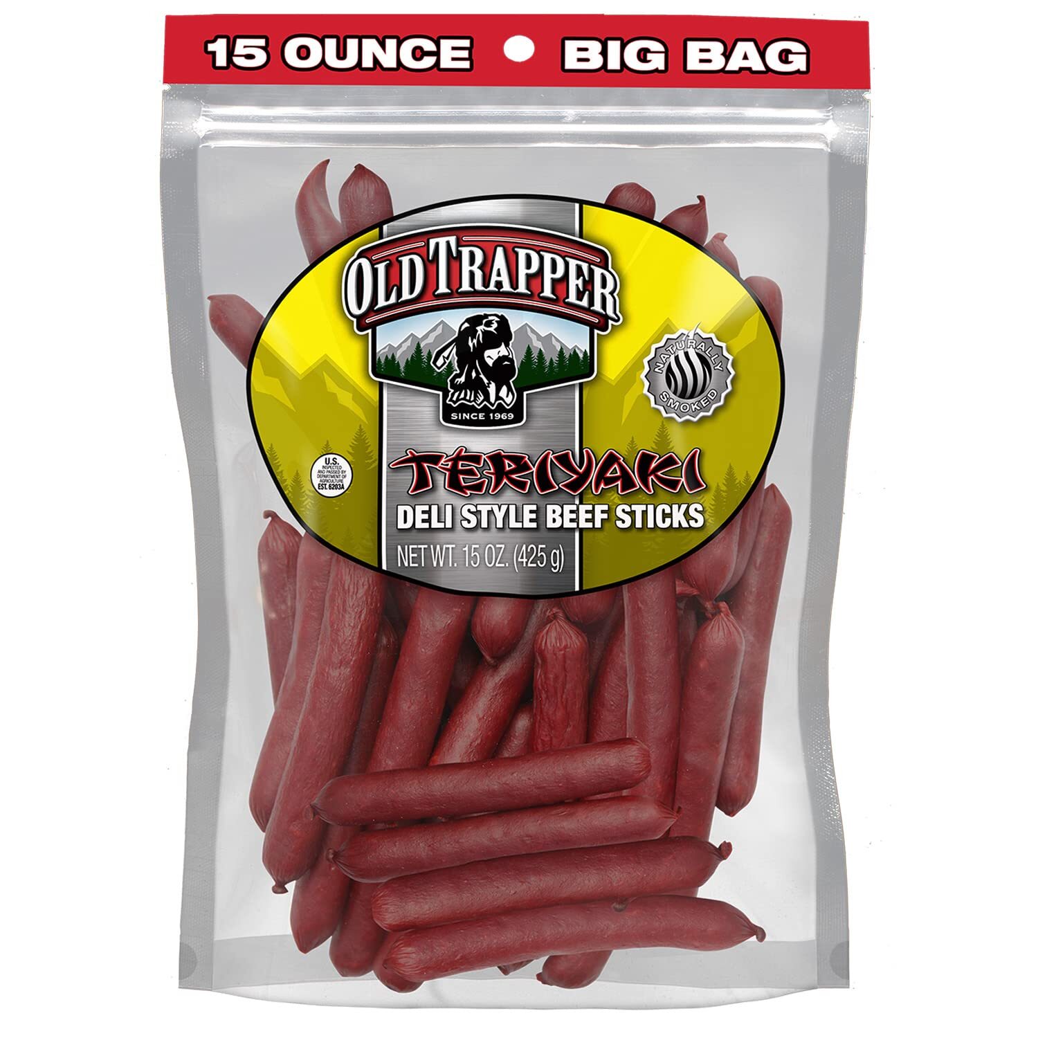 Old Trapper Teriyaki Beef Sticks 15 Ounce Gourmet Jerky Snack Sugar Free