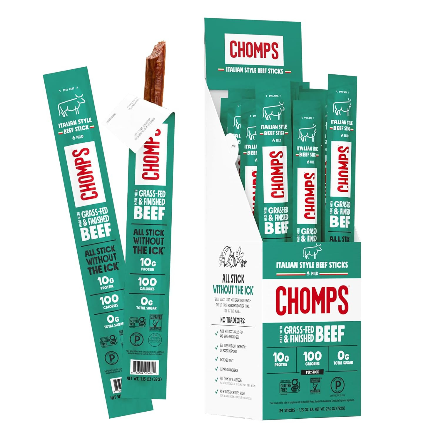 Grass-Fed and Finished Jalapeño Beef Jerky Snack Sticks 24-Pack – Keto, Paleo, W