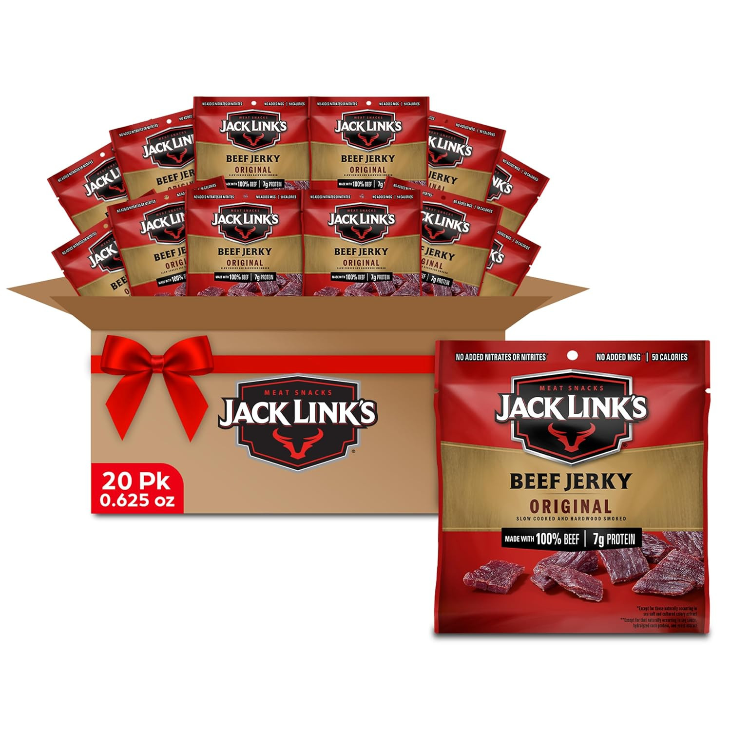 Beef Jerky, Original, Multipack Bags – Flavorful Meat Snacks for Lunches, Ready