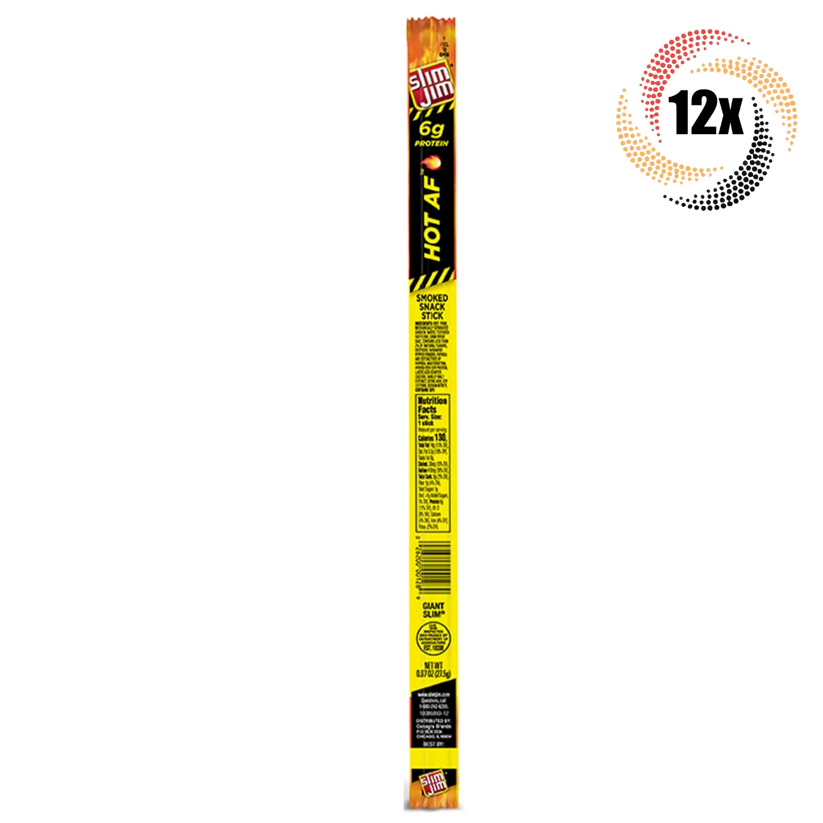 12x Sticks Slim Jim Hot AF Flavored Giant Snack Sticks | .97oz | 6G Protein