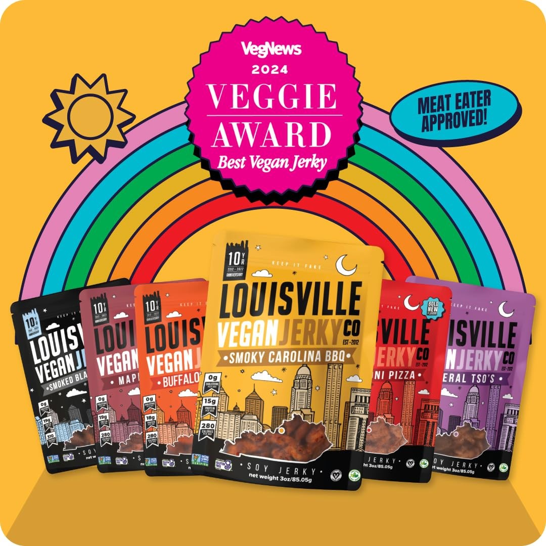 Louisville Vegan Jerky Variety Pack 5 Flavors High Protein Low Fat Gluten Free