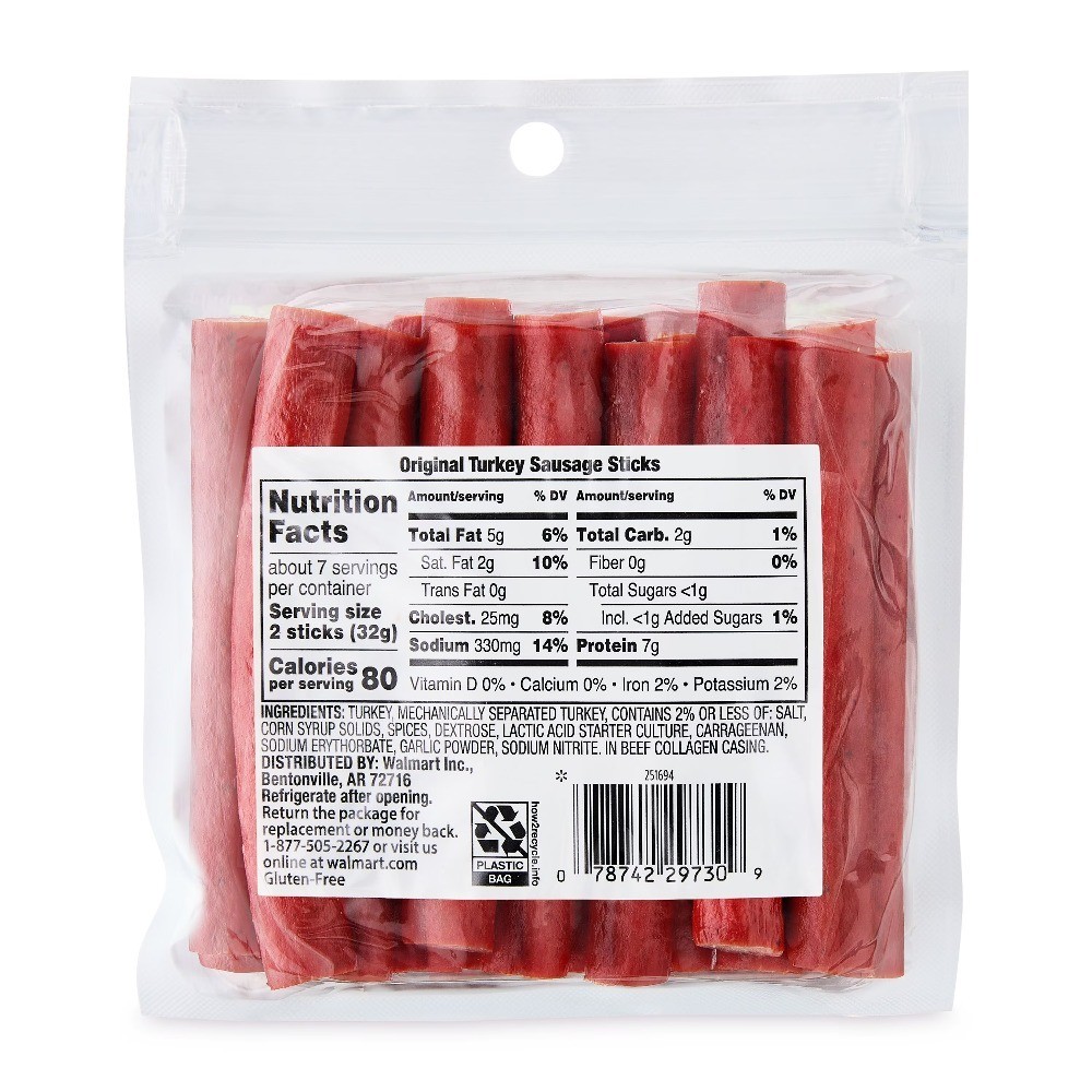 Fully Cooked Original Turkey Sausage Sticks 8 oz Resealable Package Pack of 4