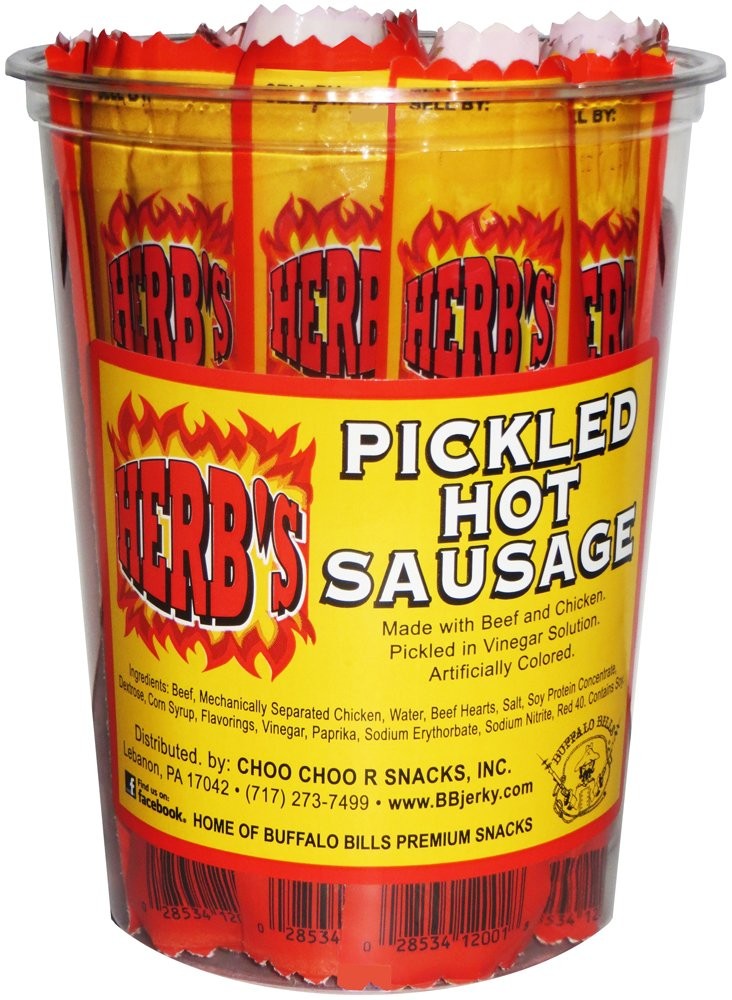 Herb’s Pickled Hot Sausages 0.7oz Individually Wrapped 24ct Pickled Hot Saus…
