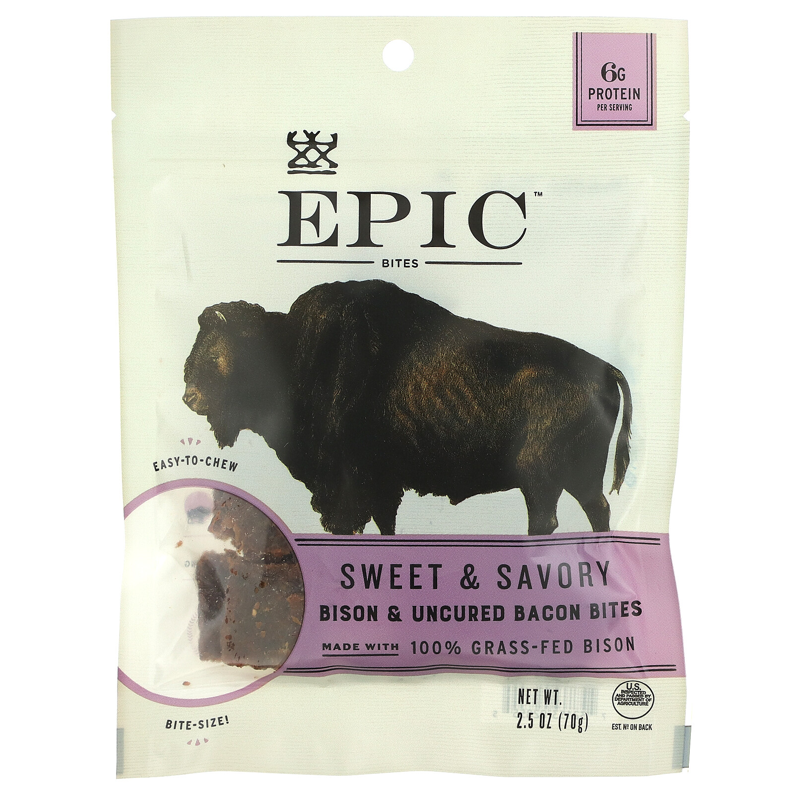 Epic Bar Bites Bison Uncured Bacon Sweet Savory 2 5 oz 71 g Gluten-Free
