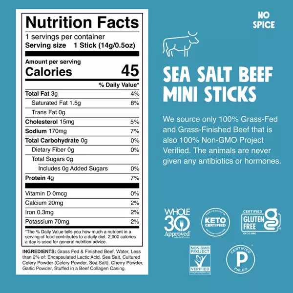 Chomplings Sea Salt Beef Mini Jerky Meat Sticks 4g of Protein 6 Count)