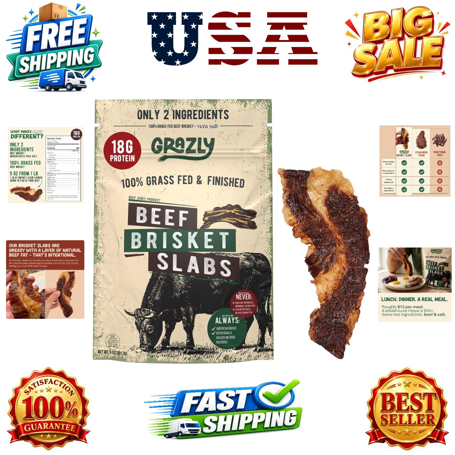Beef Brisket Slab – Steakhouse Quality | Grass-Fed & Finished | Only Meat & S…