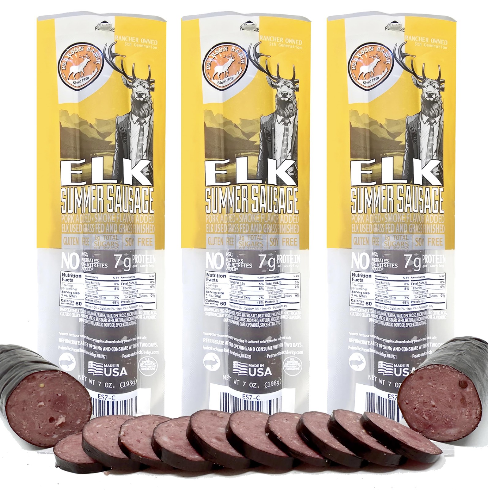 Wild Game Elk Summer Sausage Elk Sausage Hickory Smoked Pack of 3 7 OZ Each