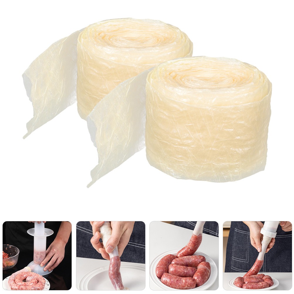 2 Pack Reusable Natural Collagen Sausage Casings for Hot Dog and Ham Making