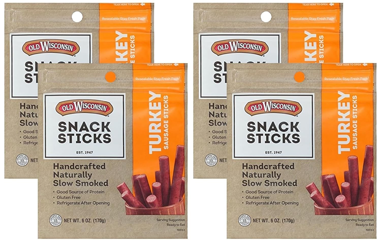 High Protein Turkey Sausage Snack Sticks – Gluten Free & Keto Friendly Pack of 4