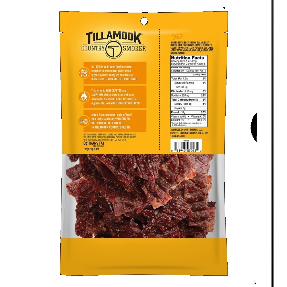 Real Hardwood Smoked Honey Glazed Beef Jerky, 8 Ounce Resealable Bag