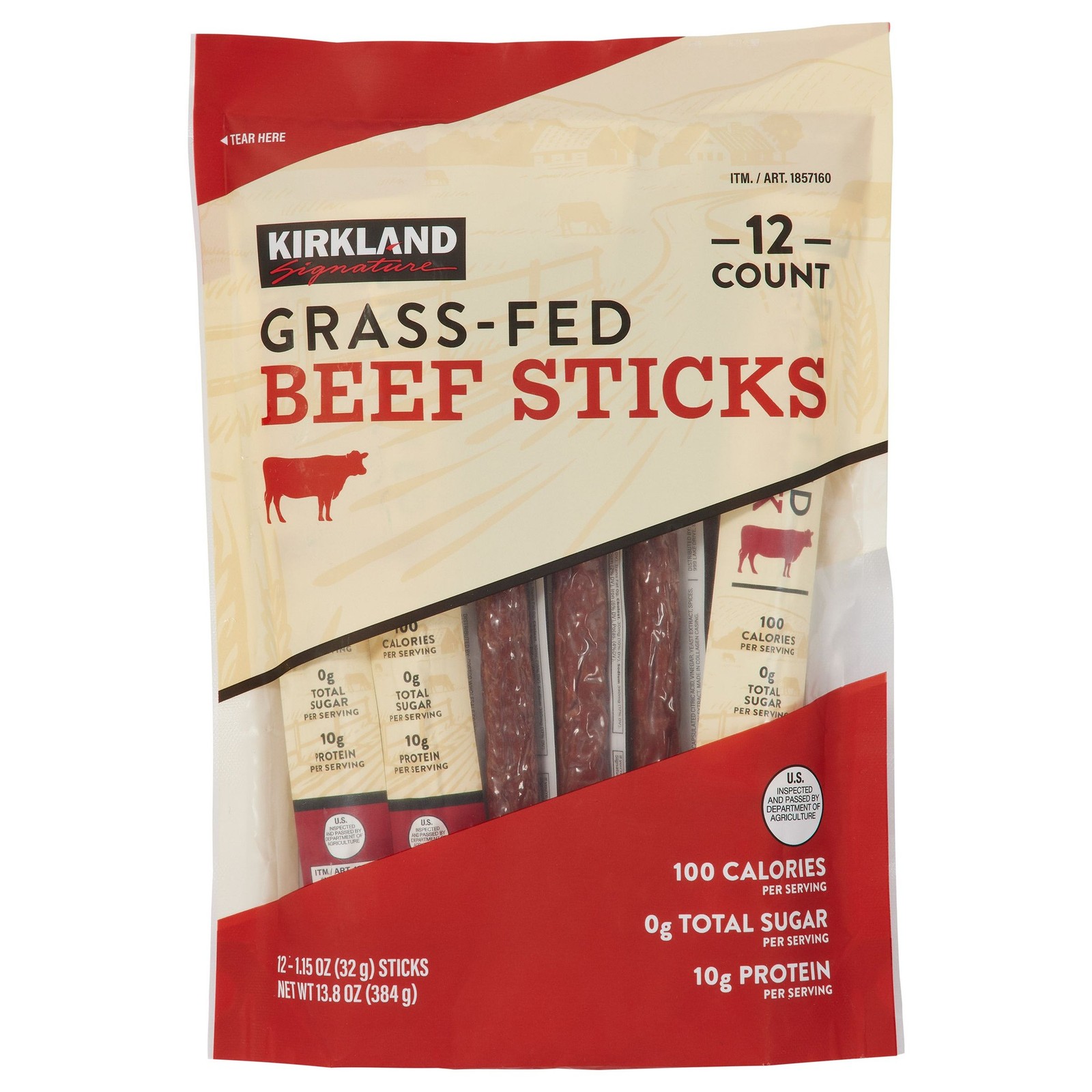 Kirkland Signature Grass-Fed Beef Sticks, 1.15 oz, 12-count
