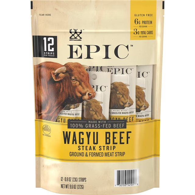 EPIC Wagyu Beef Steak Strips, Grass-Fed and Paleo Friendly Snacks 0.8 oz., 12ct.