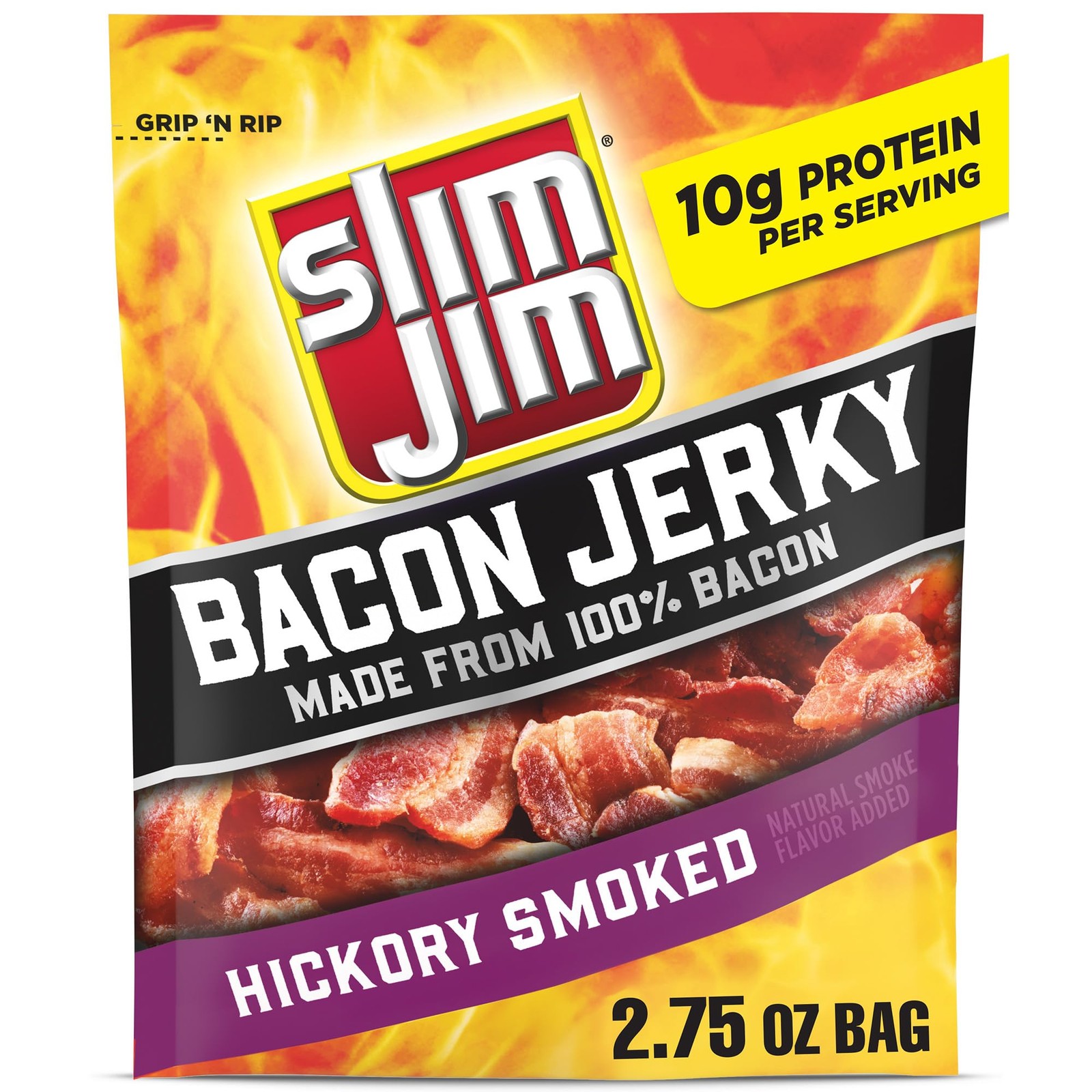 Slim Jim Hickory Smoked Bacon Jerky 2.75oz Bag