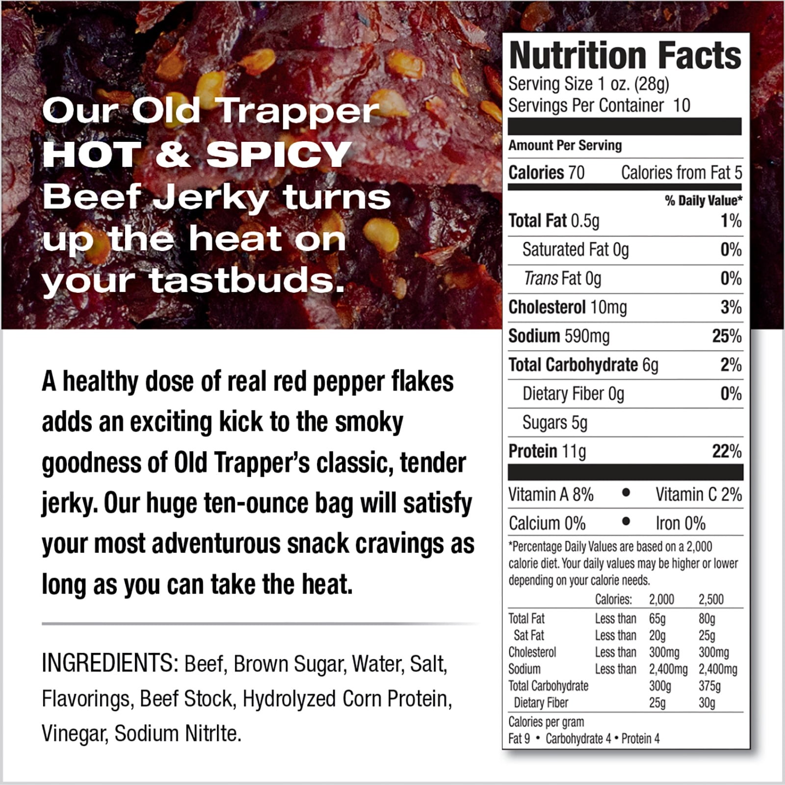 Hot Beef Jerky 10 oz Bag W/ Bold Spicy Flavor & Resealable Hot