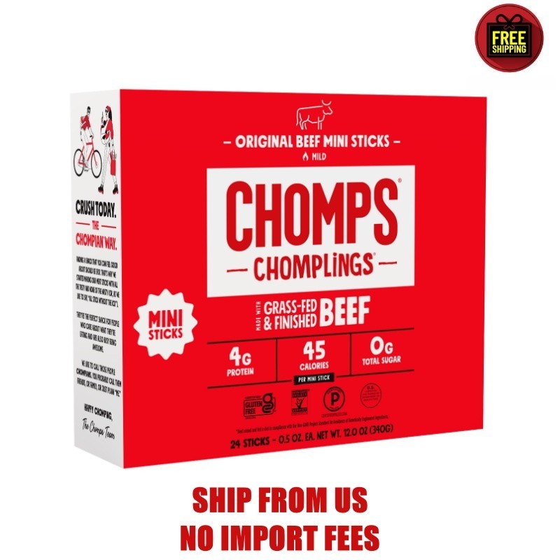 Chomplings Grass-Fed and Finished Original Beef Mini Jerky Snack Sticks, 4g of P