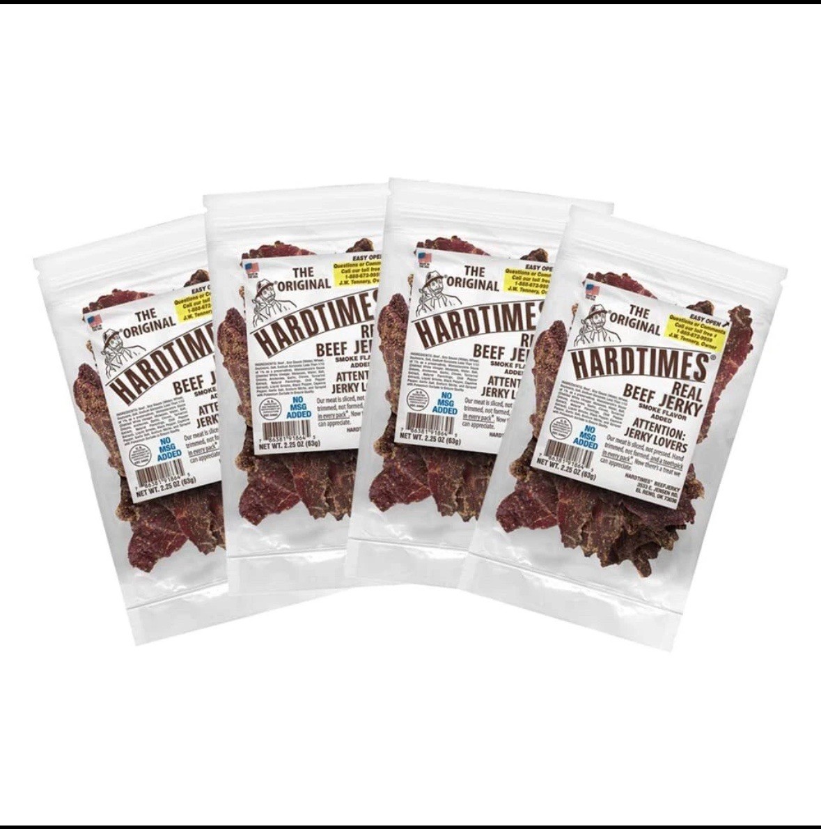 Hardtimes Handcrafted Beef Jerky – Original Flavor – 4 Pack of 2.25 oz. Bags