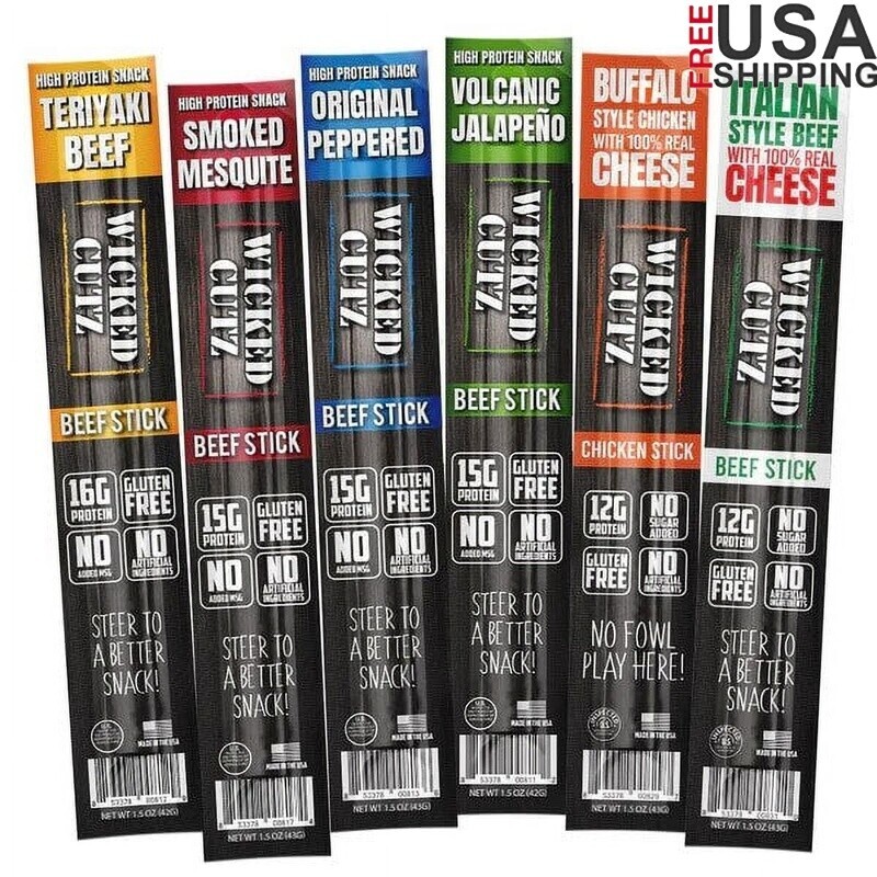 Protein Packed Beef Jerky Sticks 6 Flavor Variety Pack 18 Count Snack Sticks New