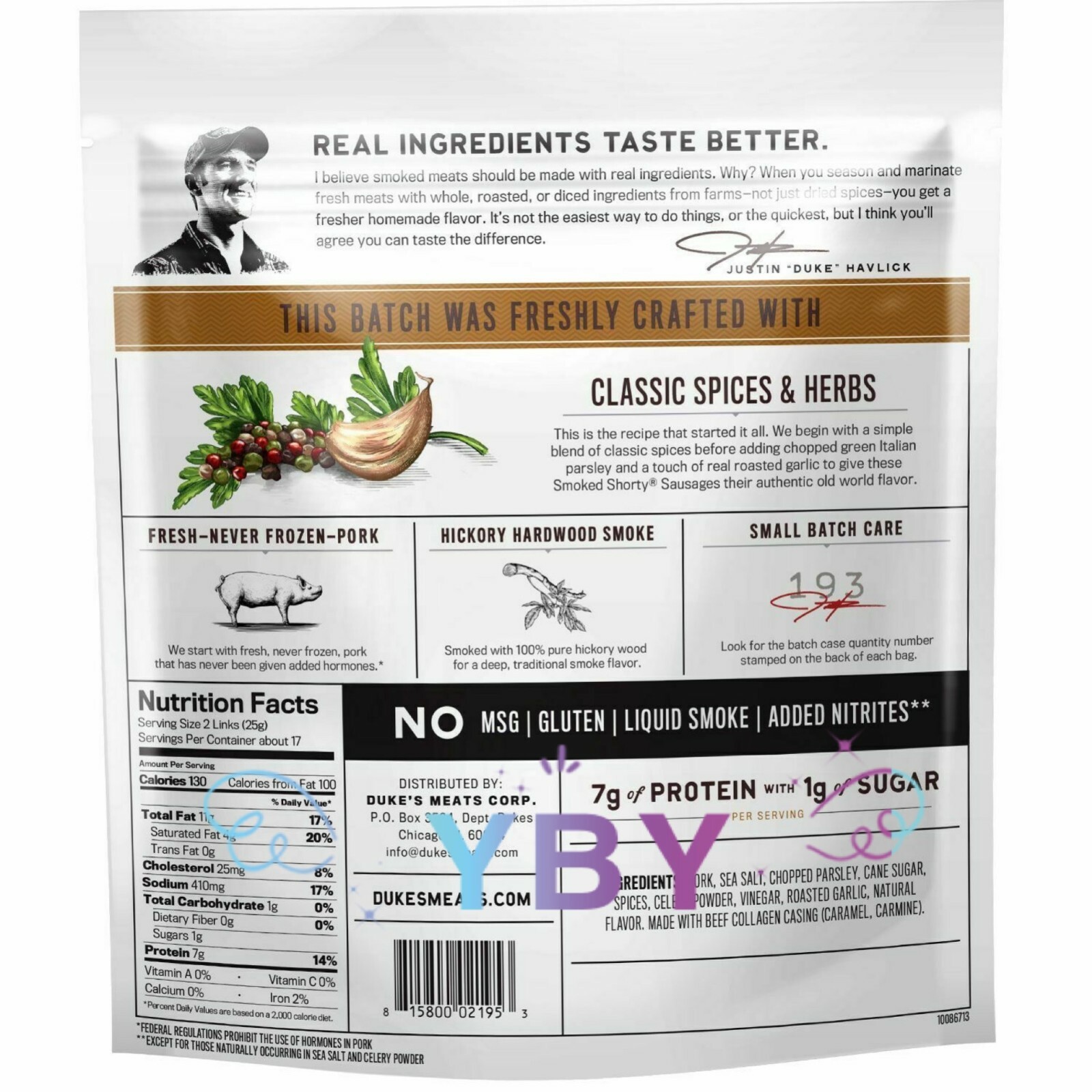 2 Packs Duke’s Original Recipe Smoked Shorty Sausages 15 oz Each Pack