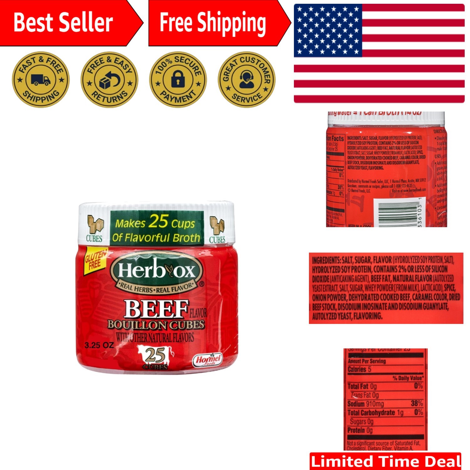 Authentic Beef Bouillon Cubes – 3.25 oz Pack of 25 for Rich Flavor in Every Bite