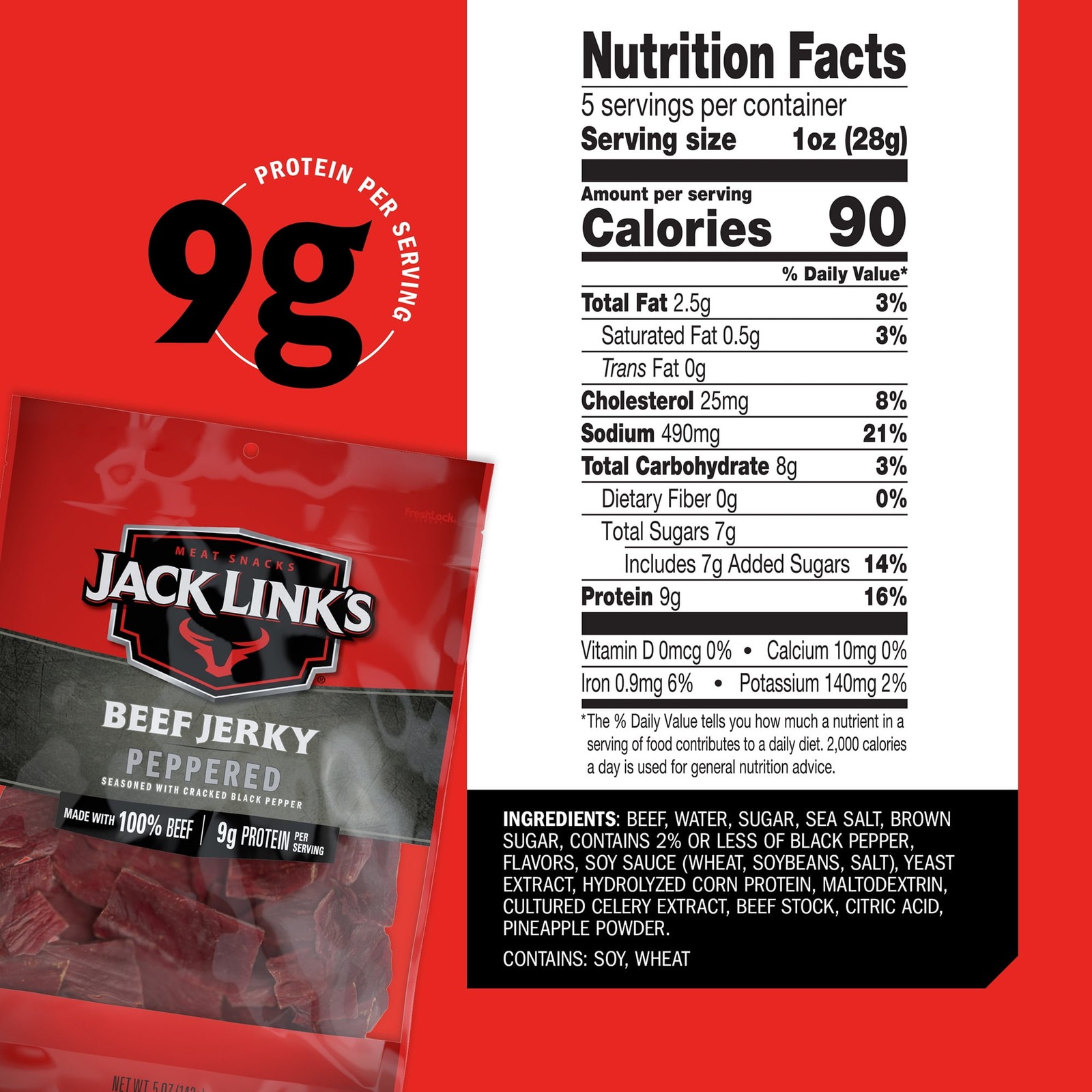 Jack Link’s Beef Jerky Peppered Made W/ 100% Beef 9g of Protein per Serving 5