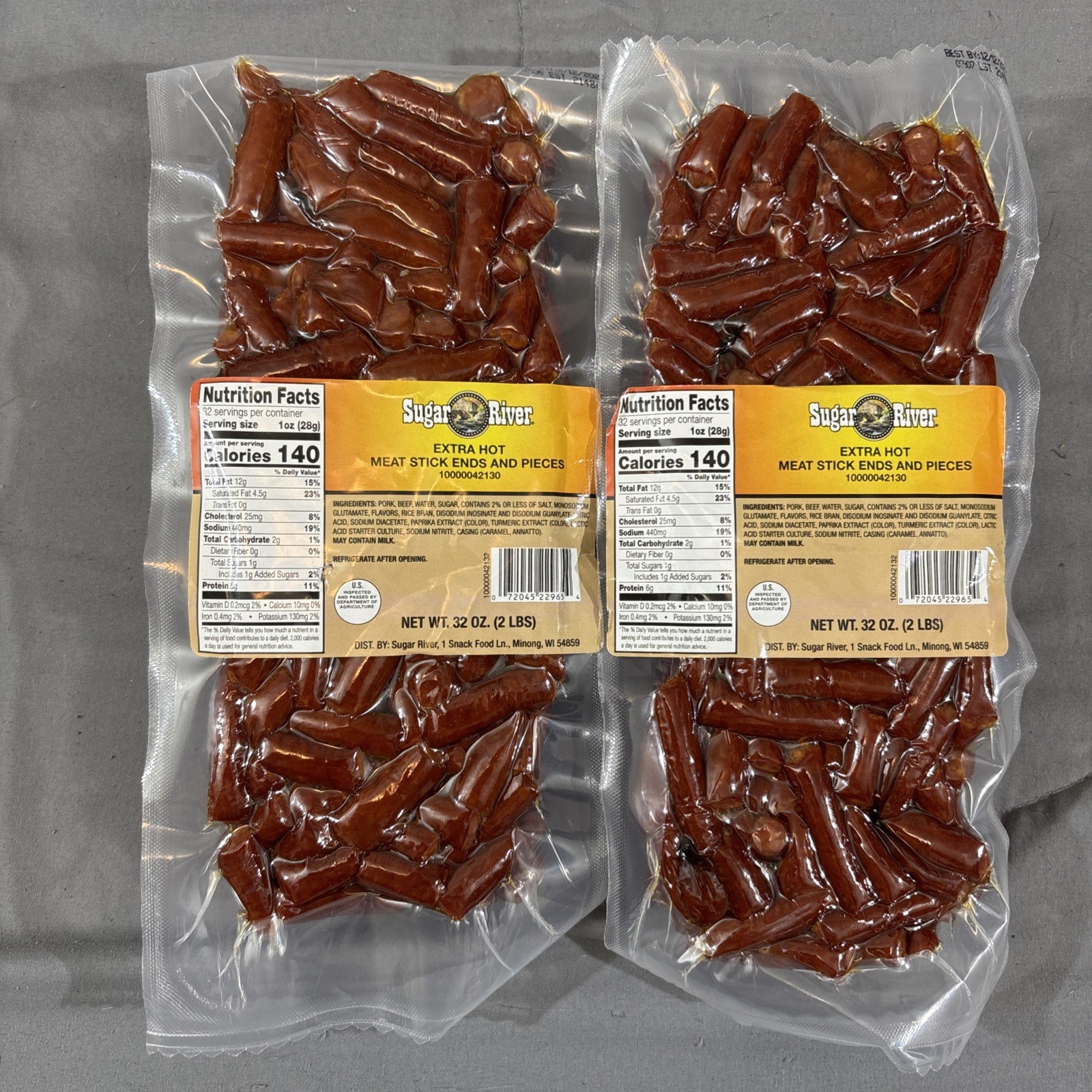 2 x 2lb SUGAR RIVER EXTRA HOT MEAT Stick Ends & Pieces Gluten Free, NEW PRODUCT!